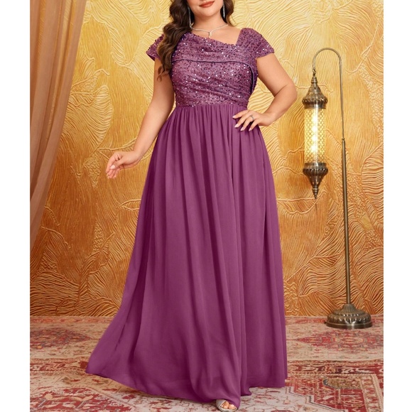 Plus Sequin Flowy High Waisted Party Formal Wedding Dress - Picture 11 of 11